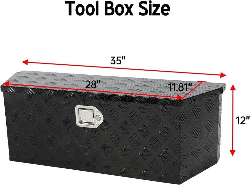 confote 35 Inch Heavy Duty Aluminum Stripes Plated Tool Box Pick Up Truck Bed RV Trailer Tongue Toolbox Waterproof Storage Organizer with Lock and Keys - 35 X 12 X 12 inch,Black - Image 2